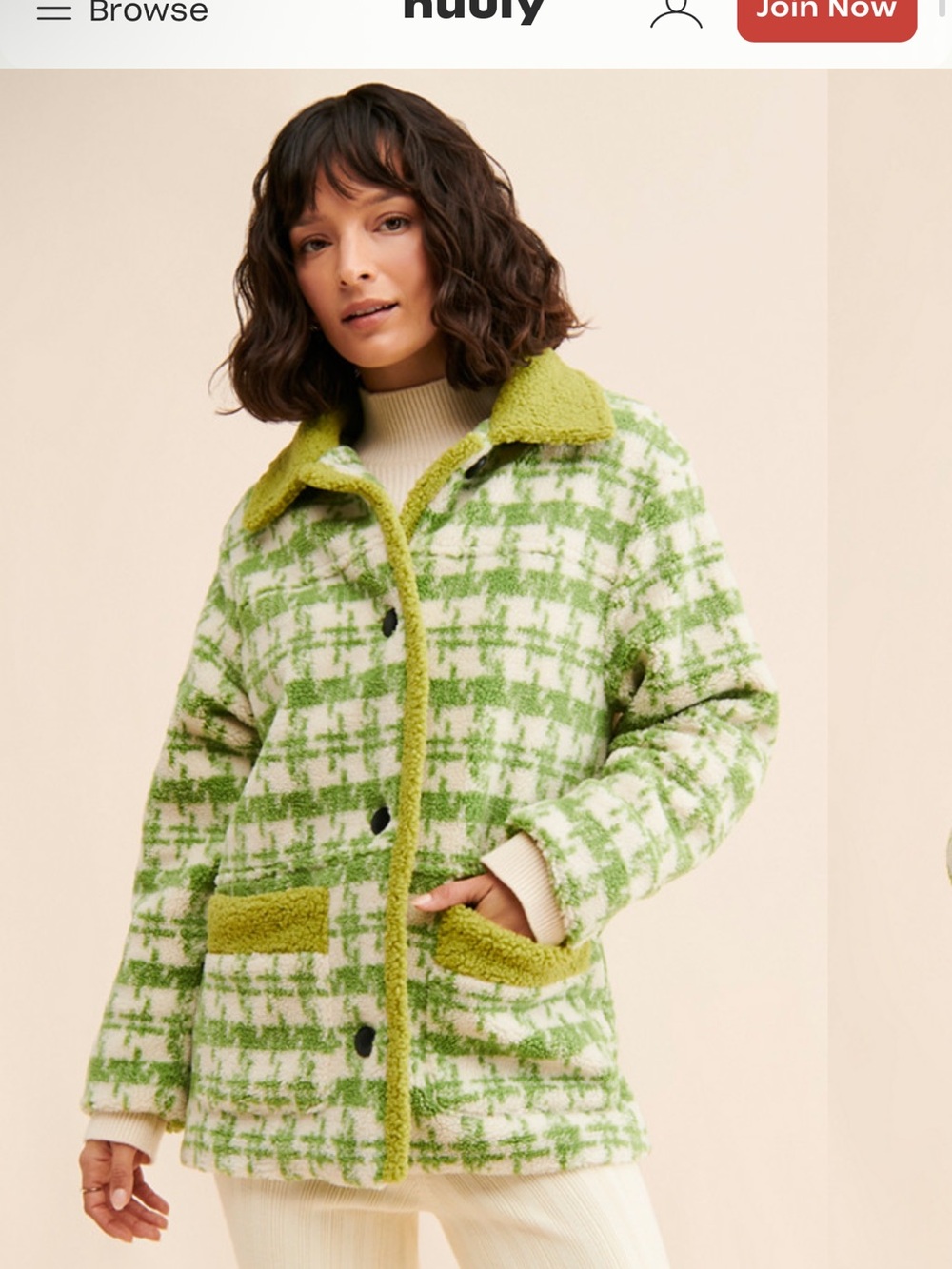 Women’s Green Plaid Sherpa Jacket nuuly Lisa says gah
